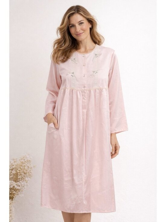 Eve Stillman Other - vintage EVE STILLMAN satin pink robe housedress LARGE cottagecore lounge lace